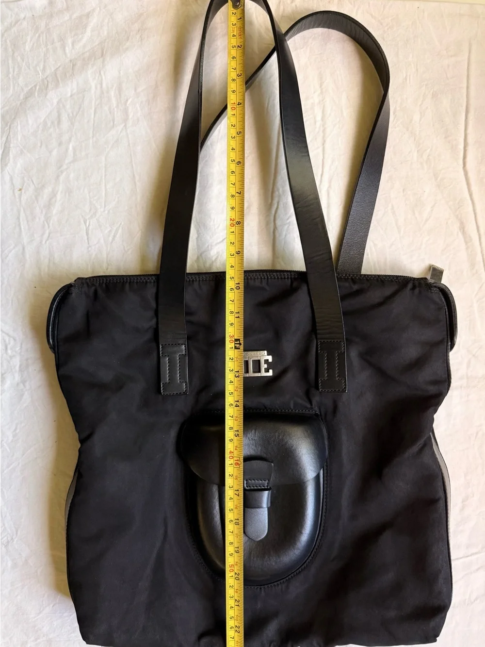 Iceberg Black Shoulder Tote with Front Pocket
